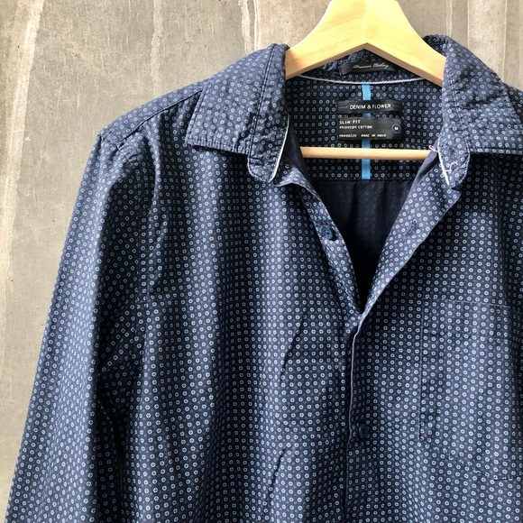 Denim & Flower Dress Shirt - Picture 2 of 6